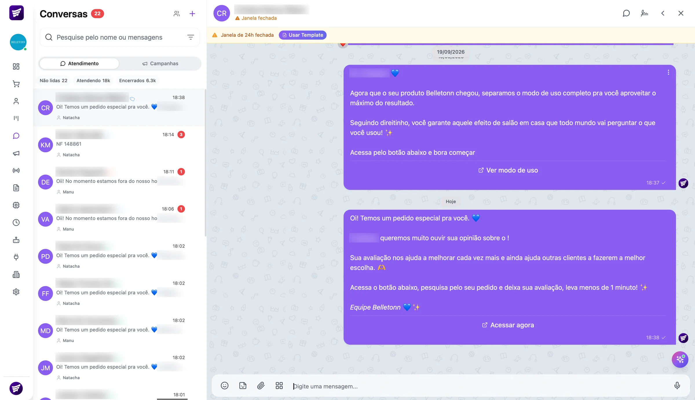 Painel HumaniAI: conversas de atendimento no WhatsApp